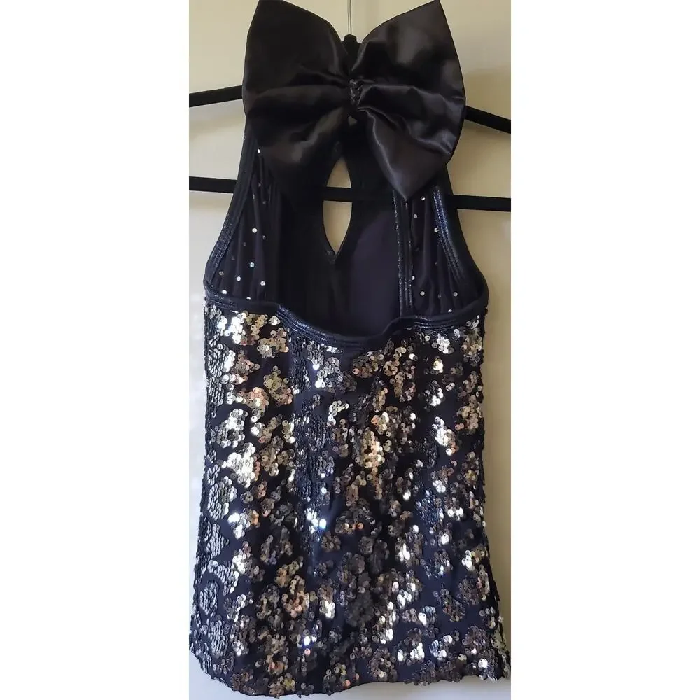 A Wish Come True Ah Papi Top 15853 Sz SA Sleevless Black Bow Dance Cheer Pageant
